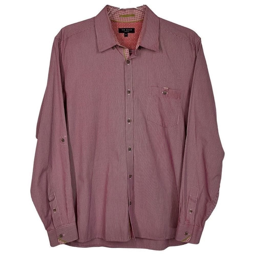 Ted Baker Red White Mini Plaid Long Sleeve Button Up Shirt XL